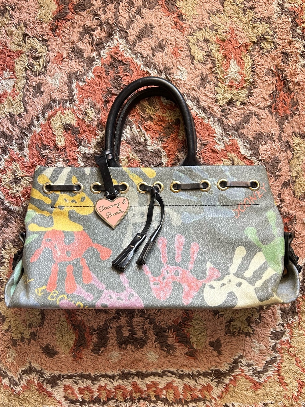 Dooney & Bourke Black/Gray Multicolor Handprint Satchel